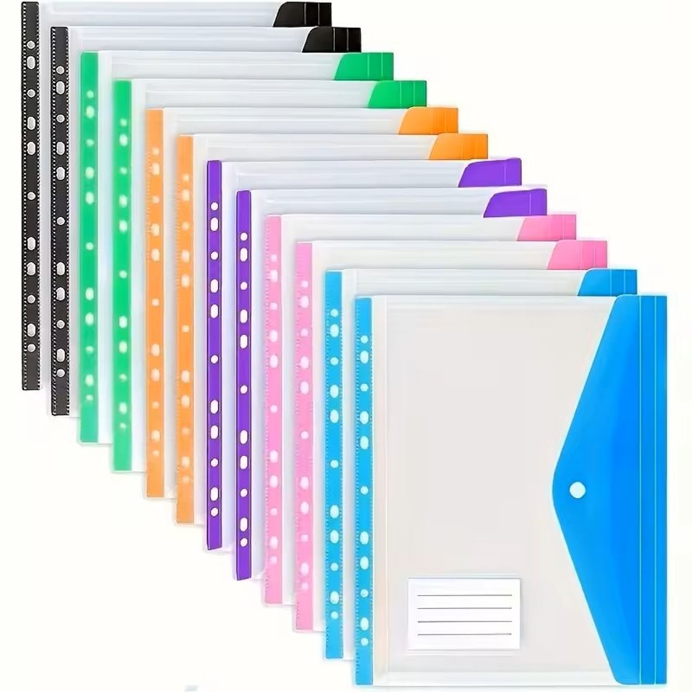 A4 LargeCapacity Expandable File Pocket LooseLeaf Button Folder With Label Tabs For School Home Of 1