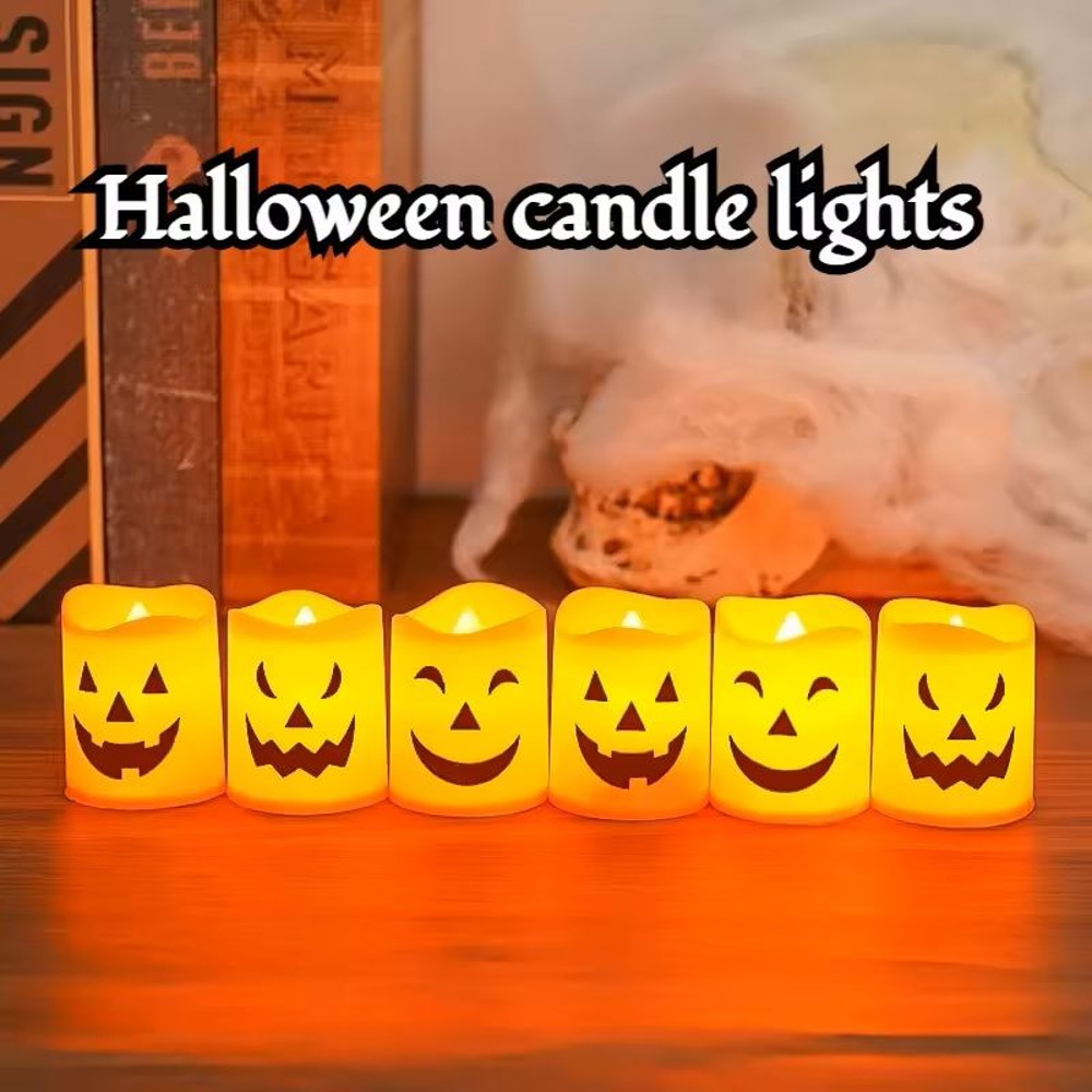 6Piece LED Candle Lights Set Pumpkin Skull Ghost BatteryPowered Spooky Decor For Halloween Party A 2
