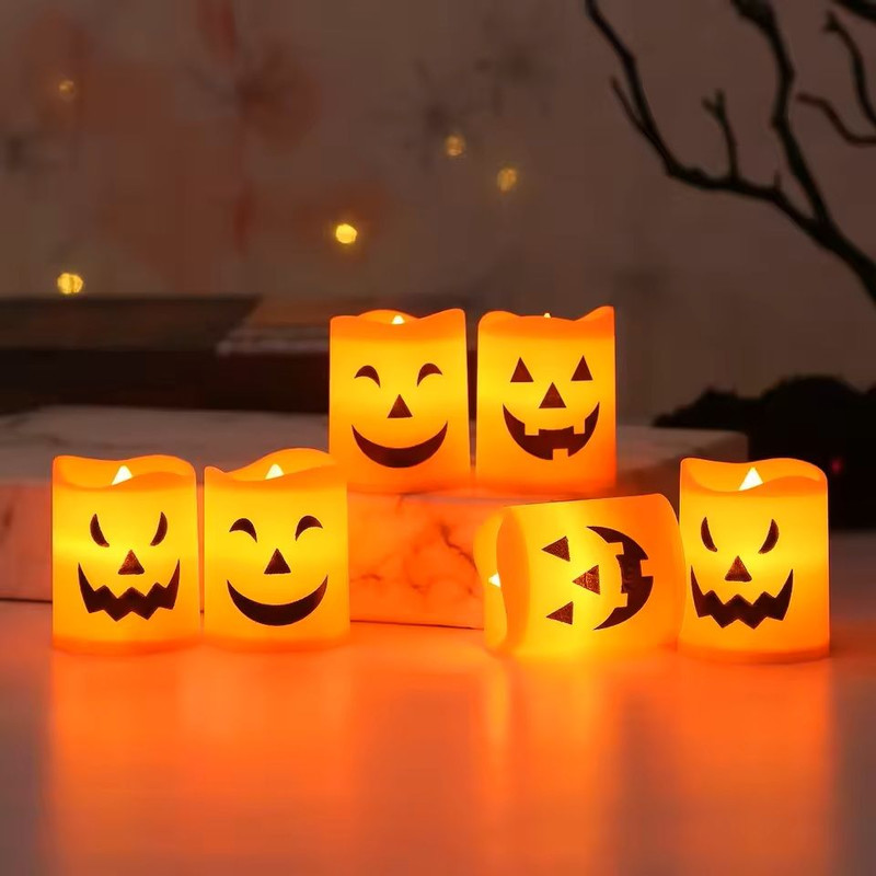 6Piece LED Candle Lights Set Pumpkin Skull Ghost BatteryPowered Spooky Decor For Halloween Party A 3