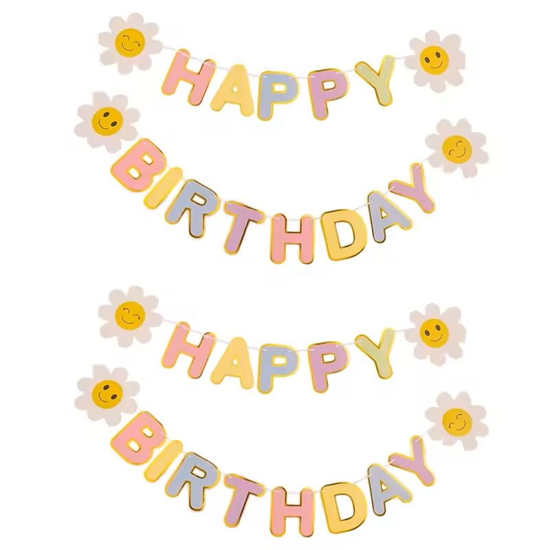 Birthday Flag Party Banner Flower Garland Kids Room Birthday Decoration 2