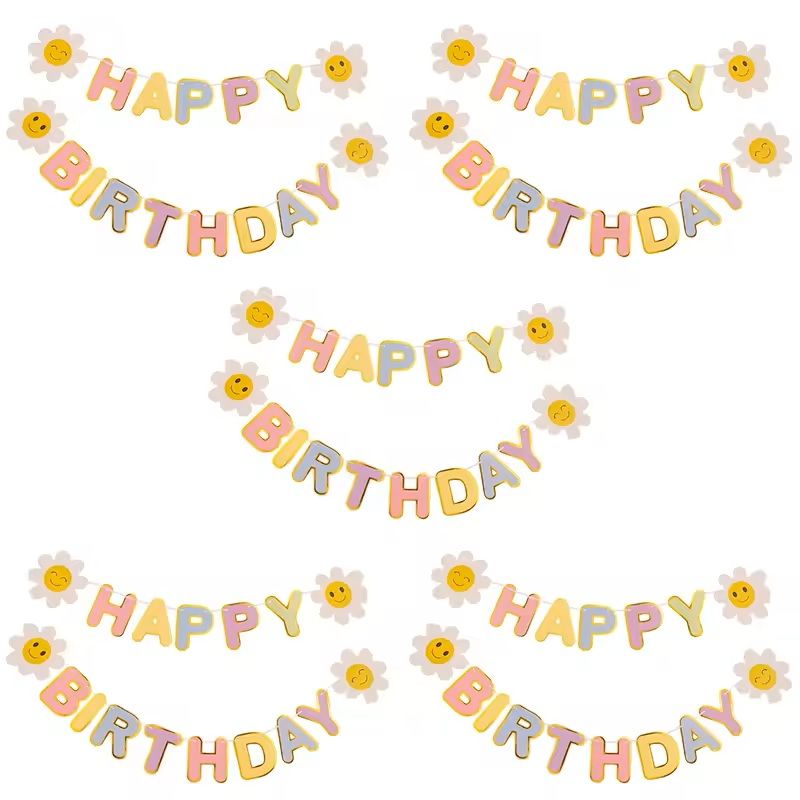 Birthday Flag Party Banner Flower Garland Kids Room Birthday Decoration 7