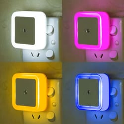 mini led night light (eu/us/uk plug) square shape sensor lamp for kids room, bedroom, bedside & corridor
