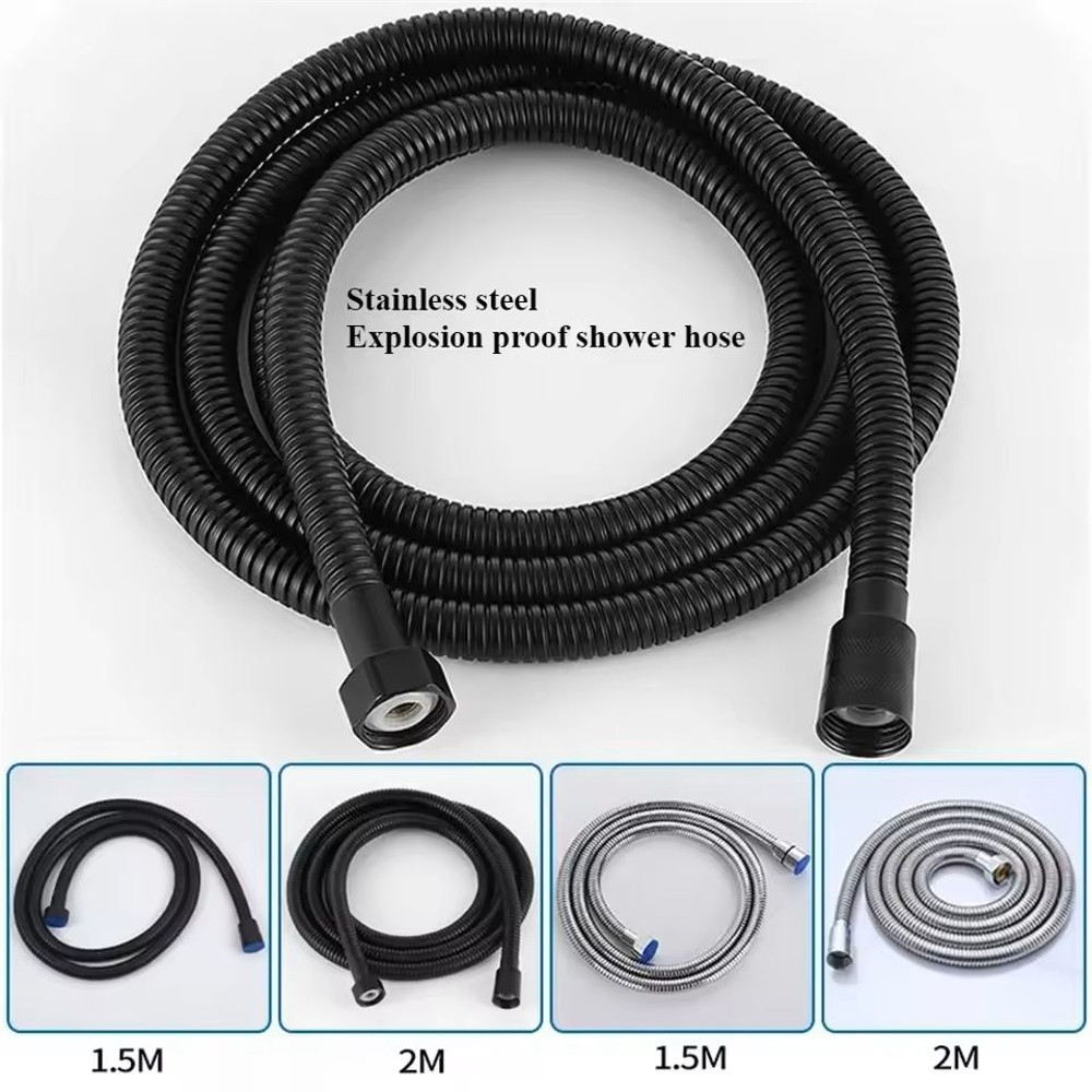 Flexible SUS 304 Stainless Steel Shower Hose 15 M 2 M Black Silver Bathroom Extension Pipe 2