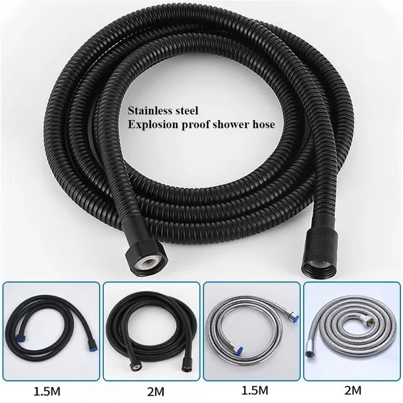 Flexible SUS 304 Stainless Steel Shower Hose 15 M 2 M Black Silver Bathroom Extension Pipe 2
