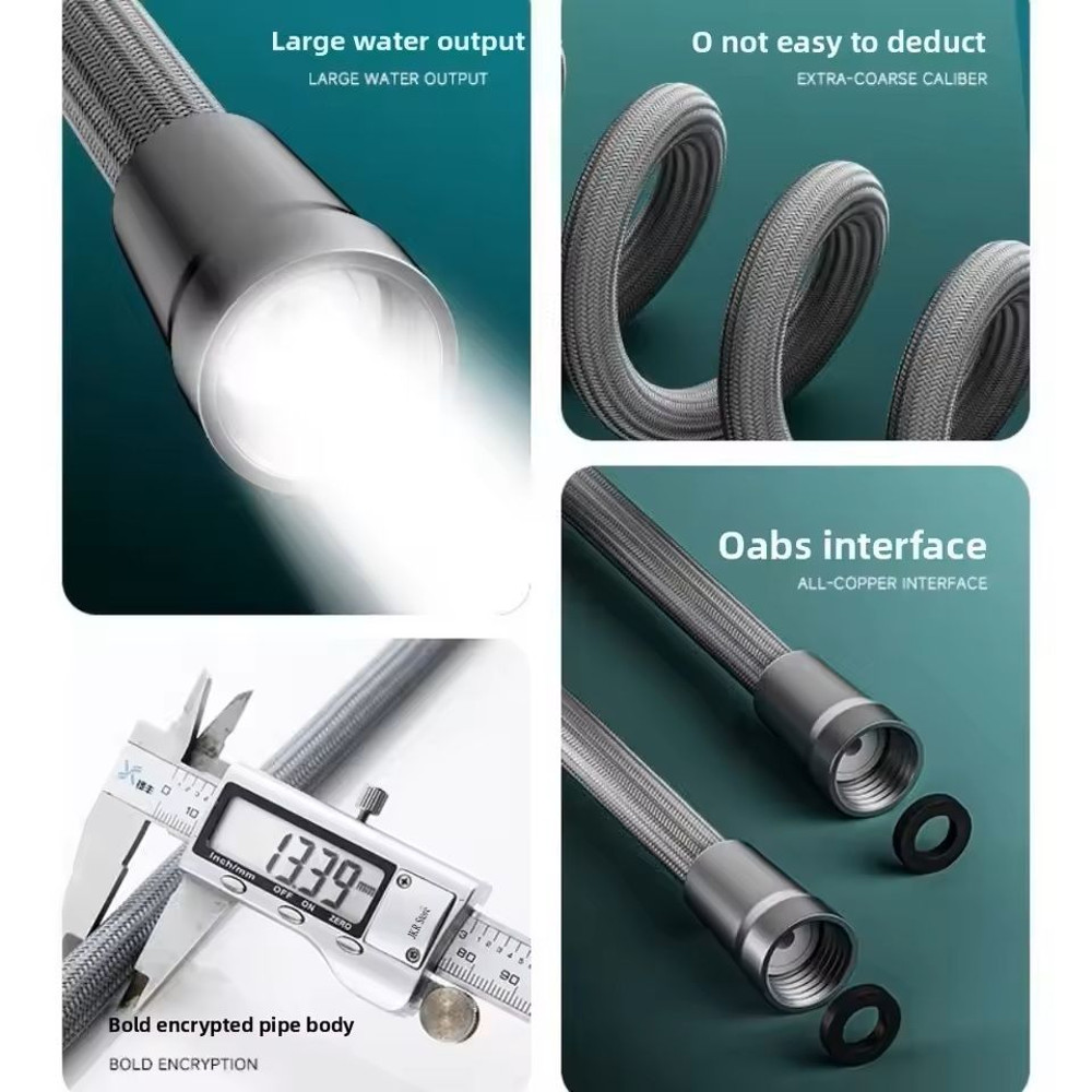 Universal Nylon Shower Hose 15 M 2 M Black Silver Flexible Bathtub Handheld Shower Extension 3
