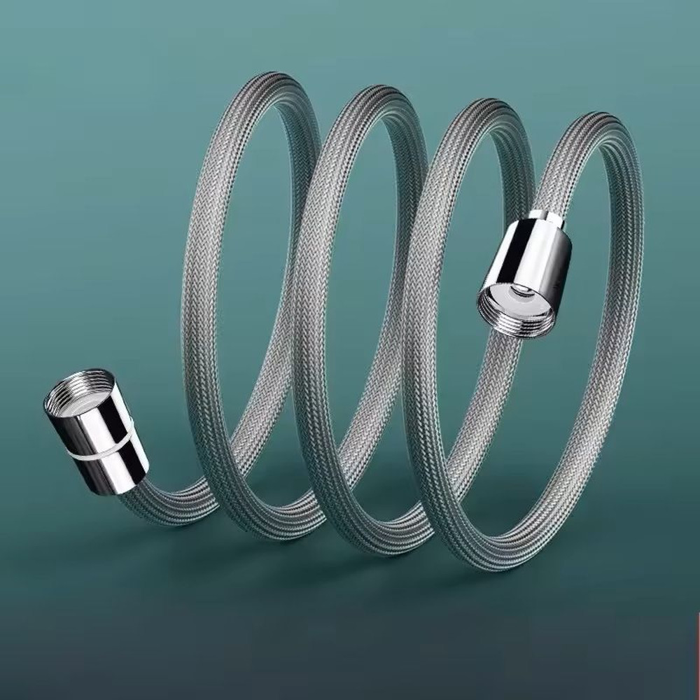 Universal Nylon Shower Hose 15 M 2 M Black Silver Flexible Bathtub Handheld Shower Extension 4