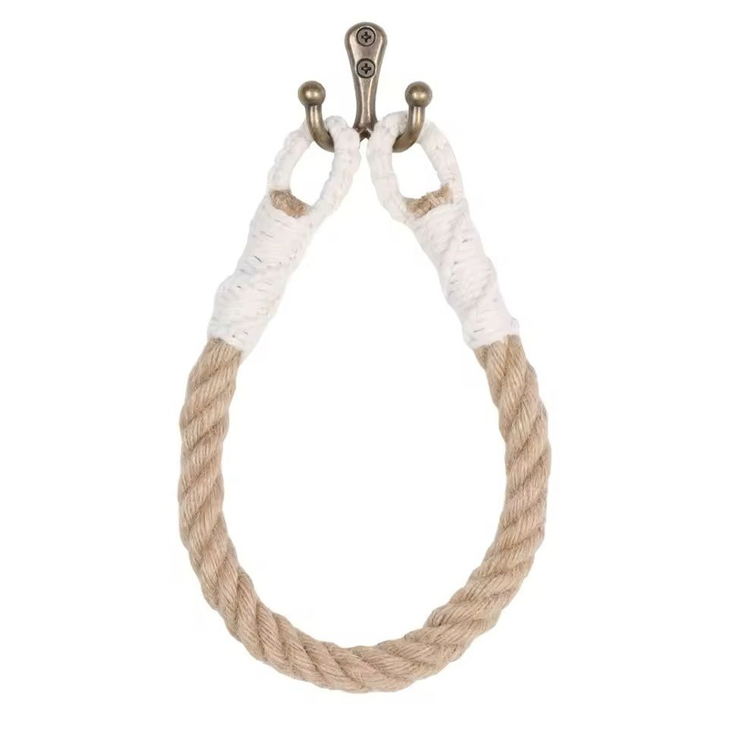 Handmade Jute Rope Wood WallMounted Tissue Holder Rustic Farmhouse Toilet Paper Towel Rack 1