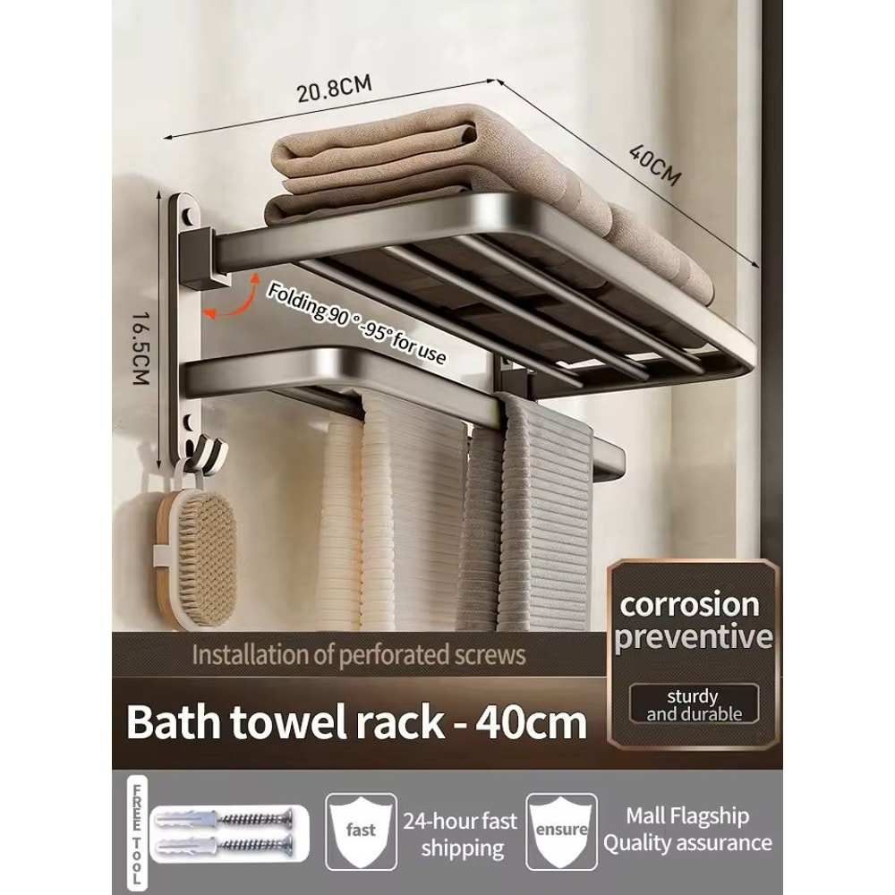 Upgraded Space Aluminum Towel Rack Thickened WallMounted 4060 Cm Bathroom Storage Drying Shelf 0