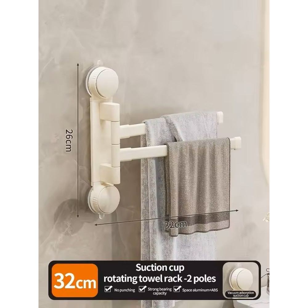 Suction Cup Rotating MultiBar Towel Rack NoDrill Folding Bathroom Kitchen Organizer 6