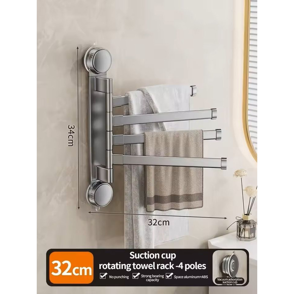Suction Cup Rotating MultiBar Towel Rack NoDrill Folding Bathroom Kitchen Organizer 8