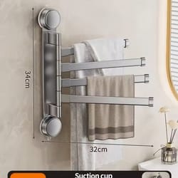 suction cup rotating multi-bar towel rack no-drill folding bathroom & kitchen organizer
