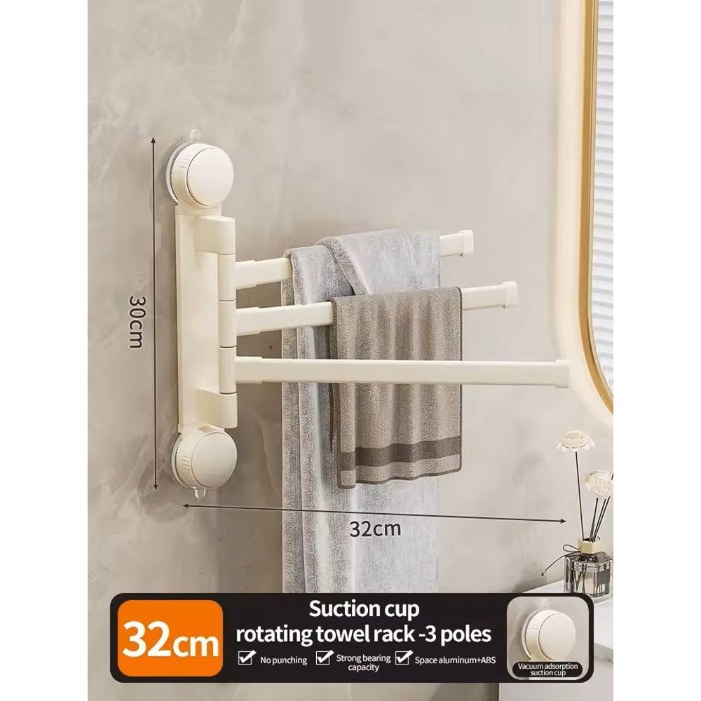 Suction Cup Rotating MultiBar Towel Rack NoDrill Folding Bathroom Kitchen Organizer 12