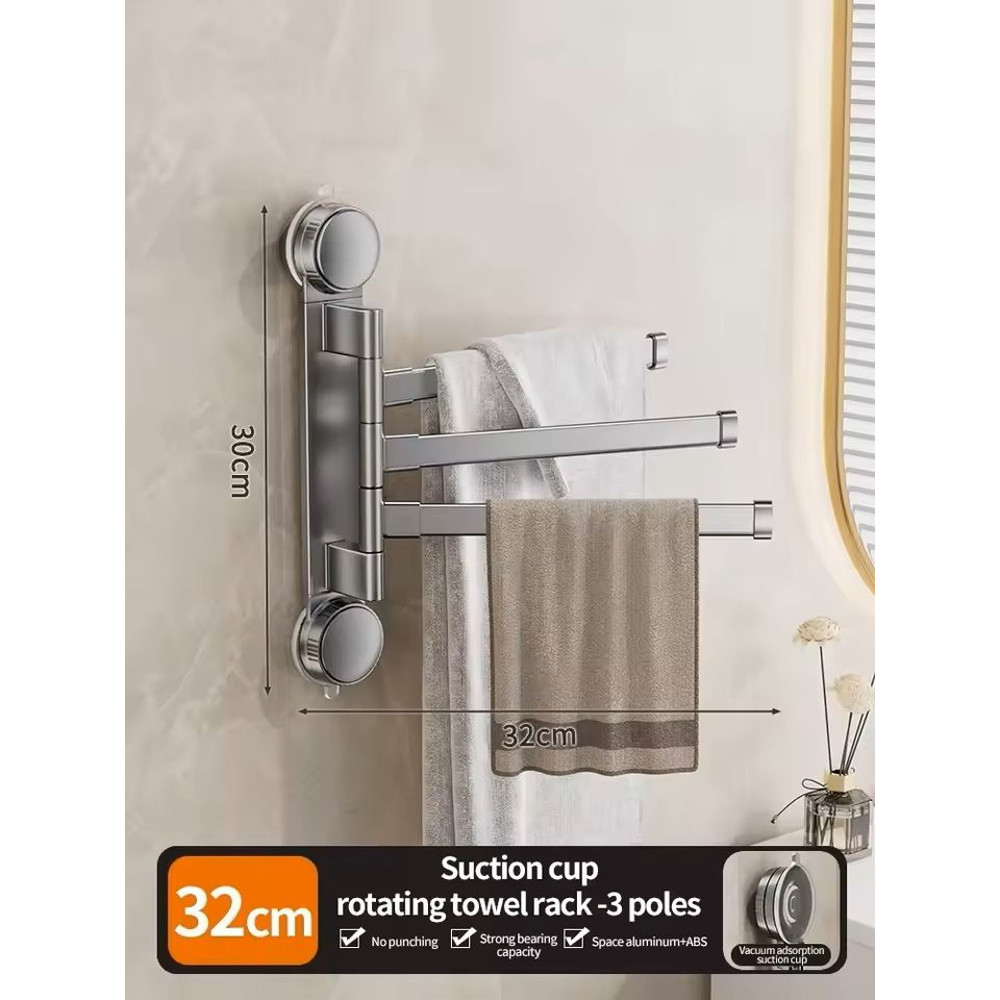 Suction Cup Rotating MultiBar Towel Rack NoDrill Folding Bathroom Kitchen Organizer 15