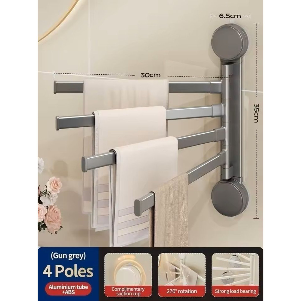 Rotating SuctionCup Towel Rack NoDrill WallMounted Bathroom Kitchen Organizer 7