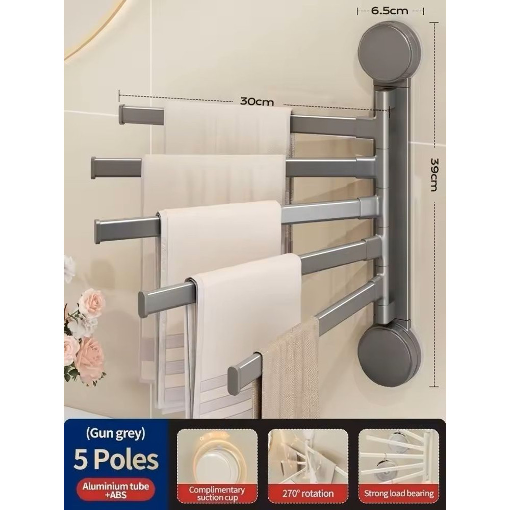 Rotating SuctionCup Towel Rack NoDrill WallMounted Bathroom Kitchen Organizer 8