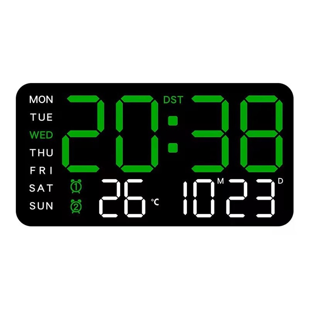 Large LED Digital Wall Clock – USB Powered Remote Control with Temperature, Date & Week Display + Dual Alarm Feature