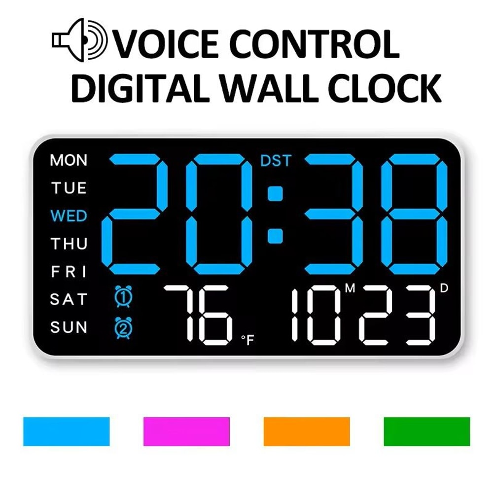 Large LED Digital Wall Clock USB Powered Remote Control With Temperature Date Week Display Dual 8