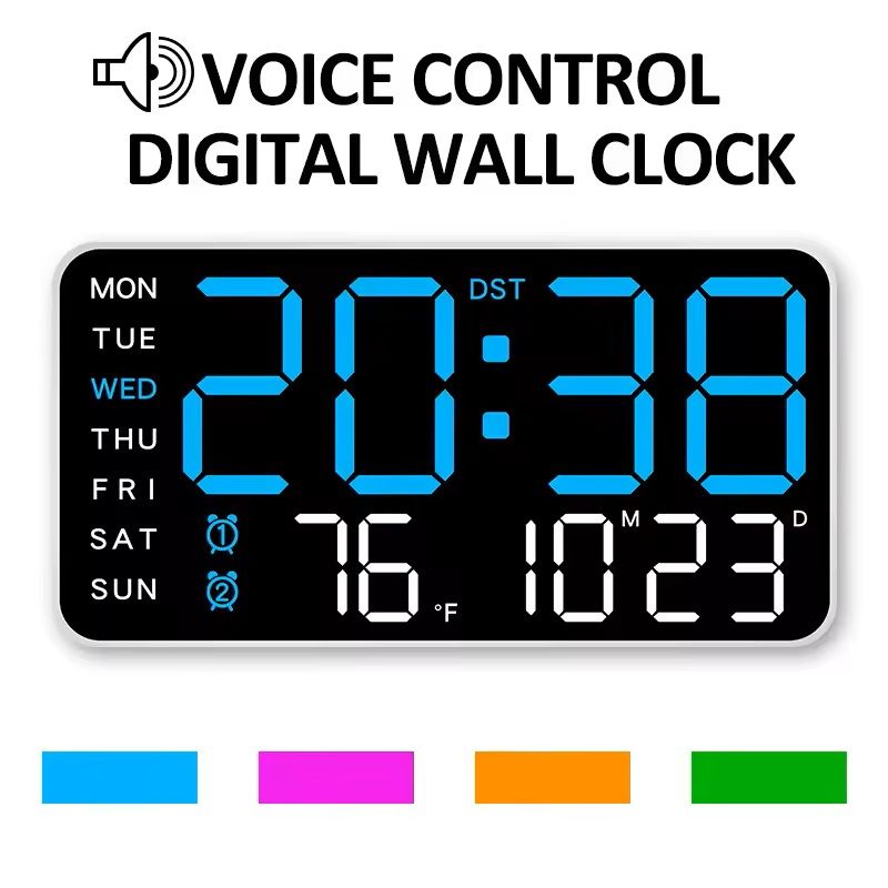 Large LED Digital Wall Clock USB Powered Remote Control With Temperature Date Week Display Dual 8
