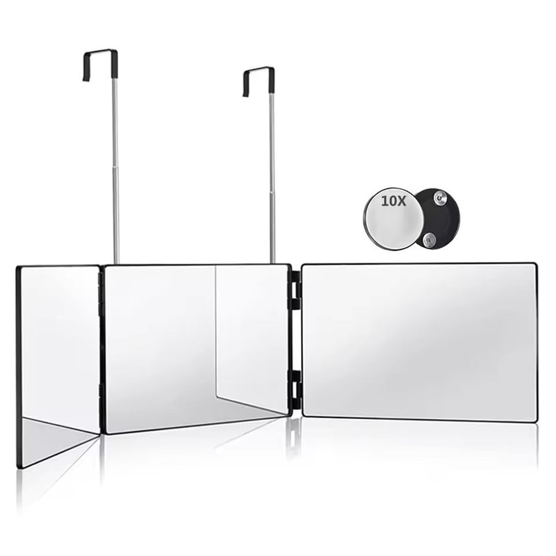 360 Travel Trifold Vanity Makeup Hair Styling Mirror With Adjustable Telescoping Hook 7