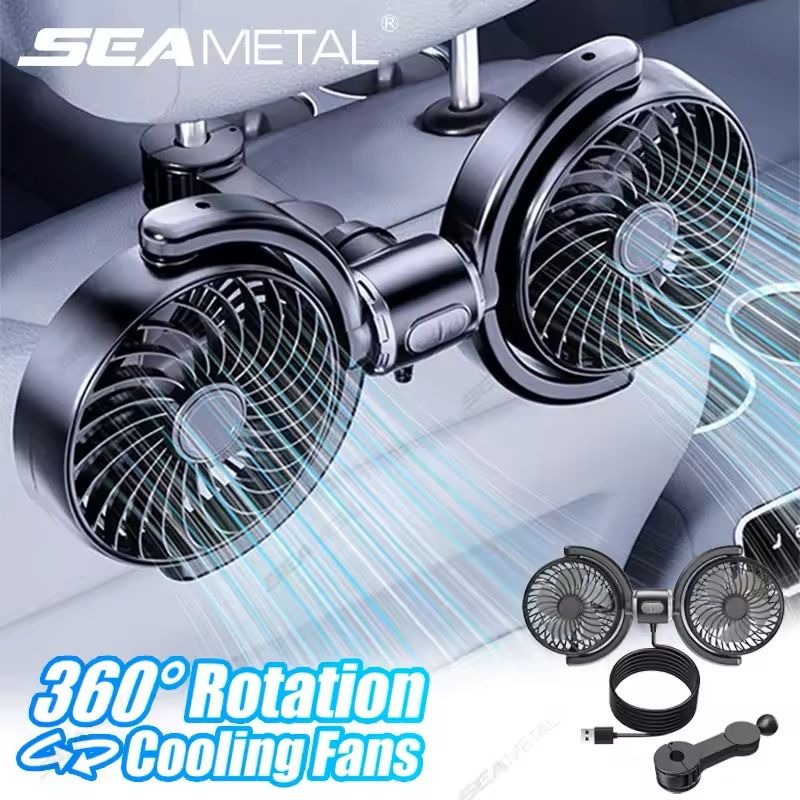 Silent DualHead Headrest Car USB Fan 3Speed Adjustable Cooling Fan With Free Rotation For Backseat 3