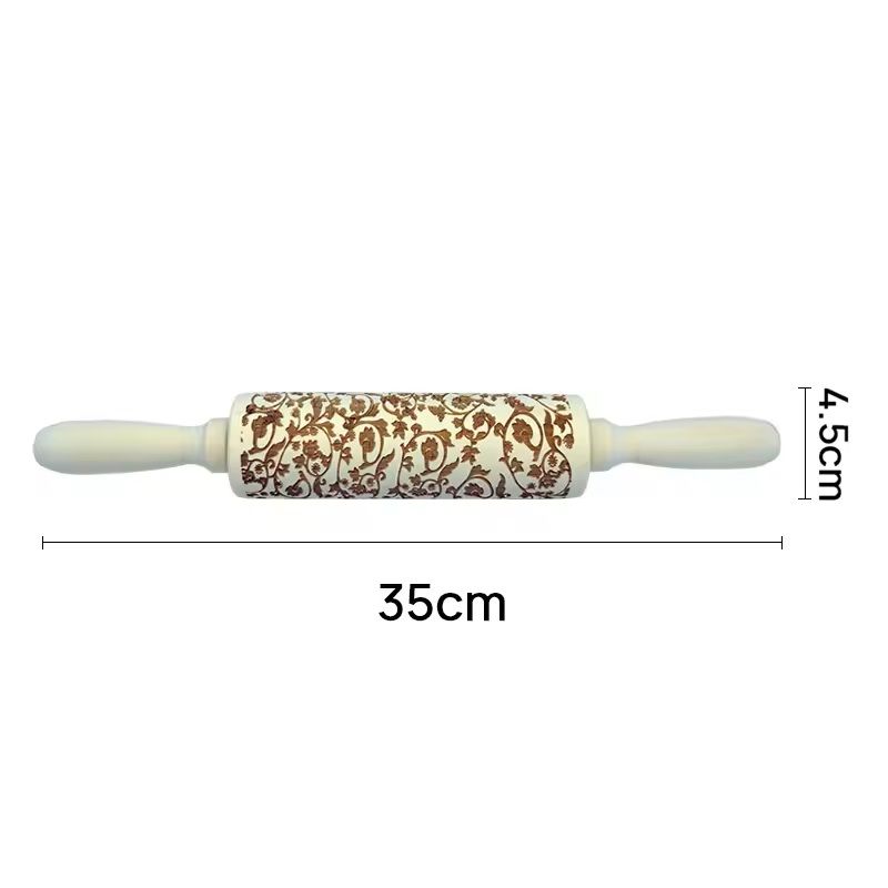 Christmas Embossed Wooden Rolling Pin 3D Engraved Holiday Cookie Baking Roller 14