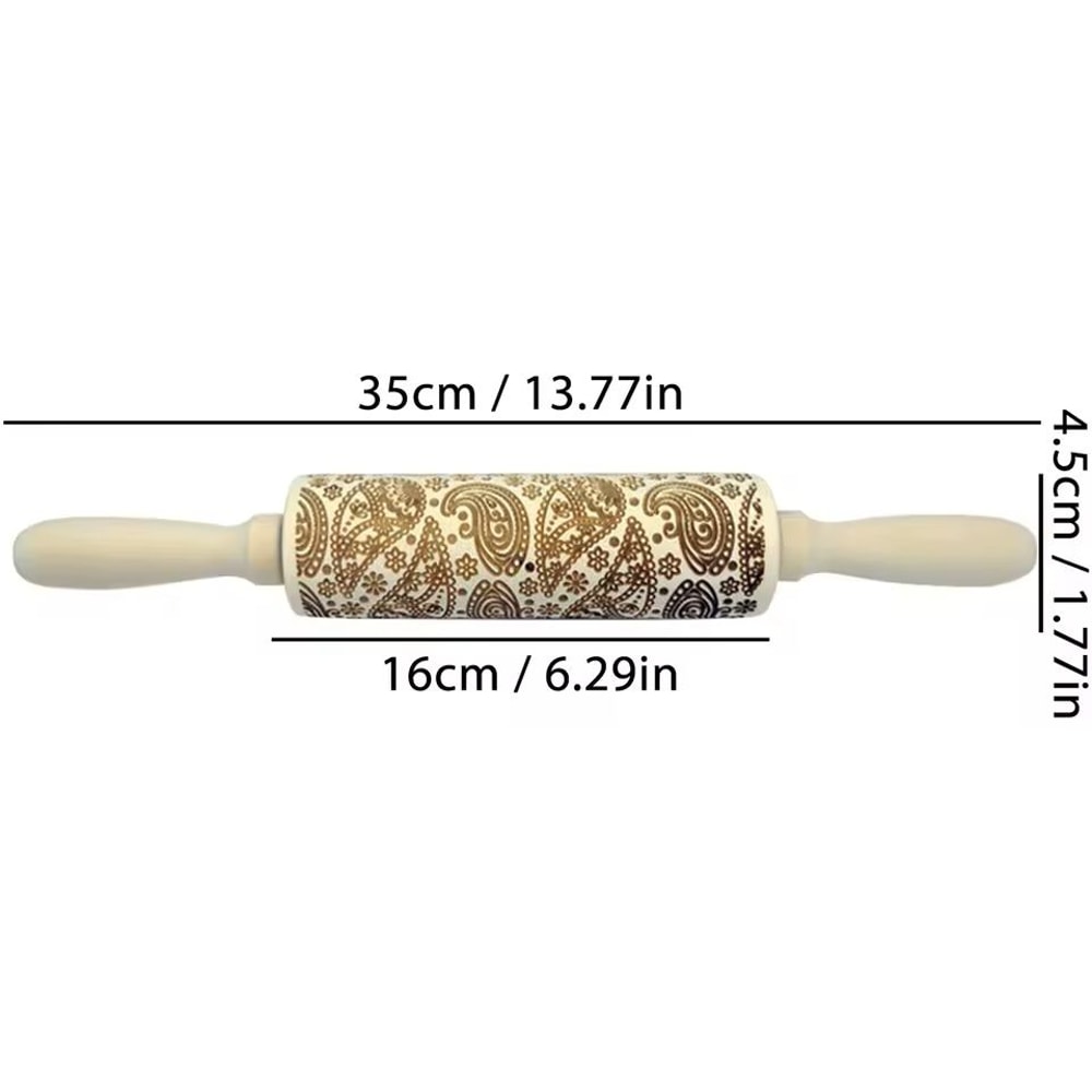 Christmas Embossed Wooden Rolling Pin 3D Engraved Holiday Cookie Baking Roller 16