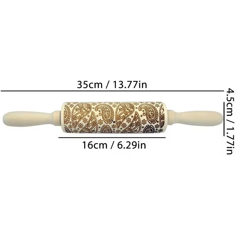 Christmas Embossed Wooden Rolling Pin 3D Engraved Holiday Cookie Baking Roller 16