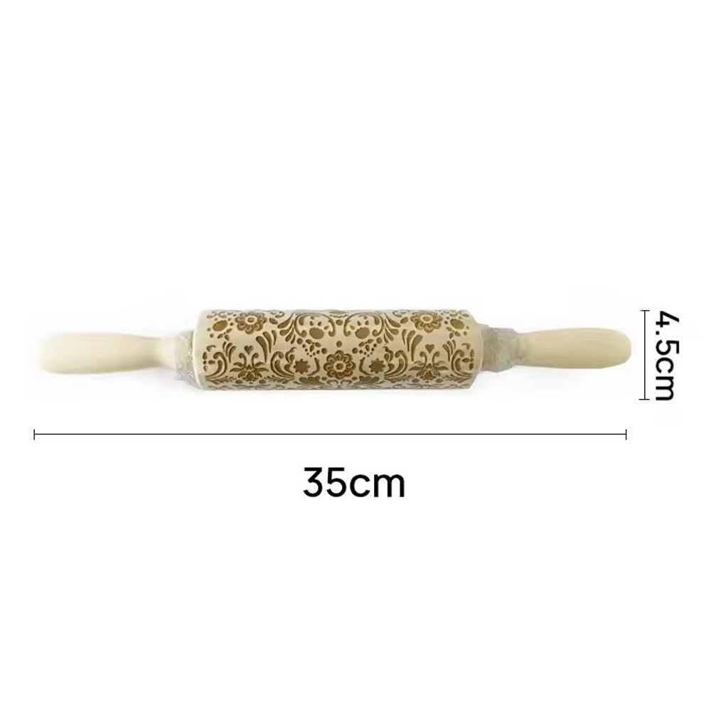 Christmas Embossed Wooden Rolling Pin 3D Engraved Holiday Cookie Baking Roller 7