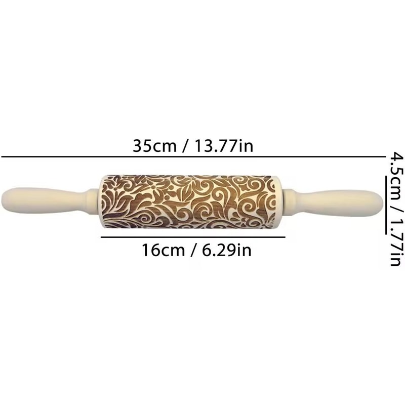 Christmas Embossed Wooden Rolling Pin 3D Engraved Holiday Cookie Baking Roller 28