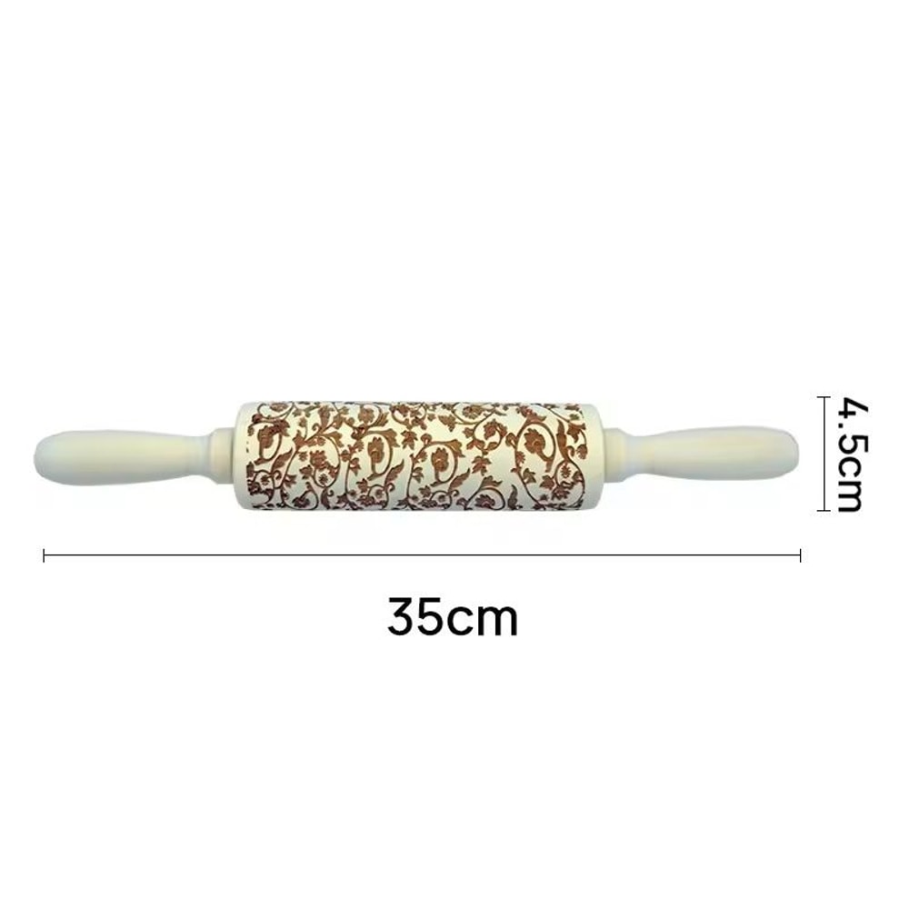 Christmas Embossed Wooden Rolling Pin 3D Engraved Holiday Cookie Baking Roller 29