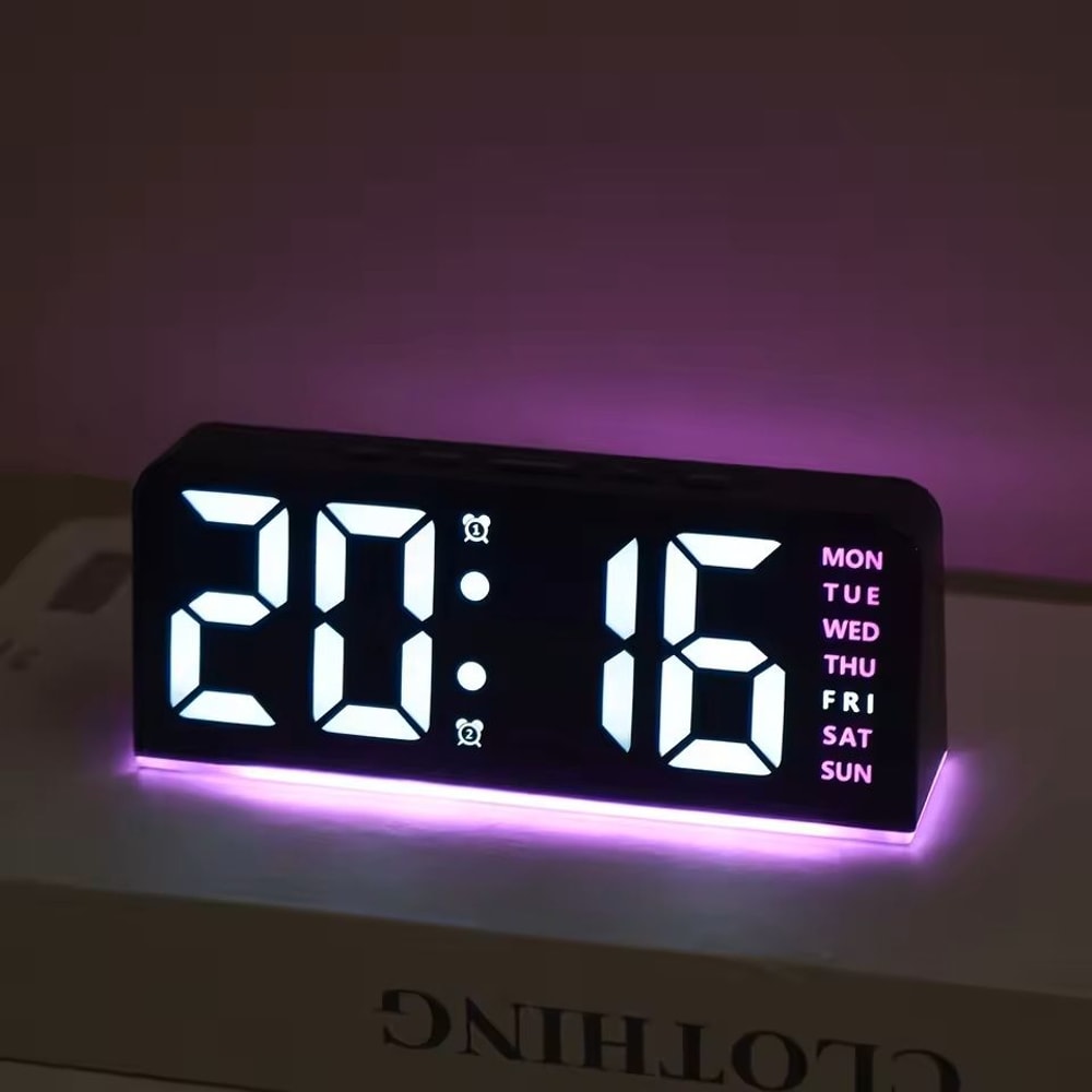 Portable Digital LED Alarm Clock With Date Display Dual Alarms Night Light 7