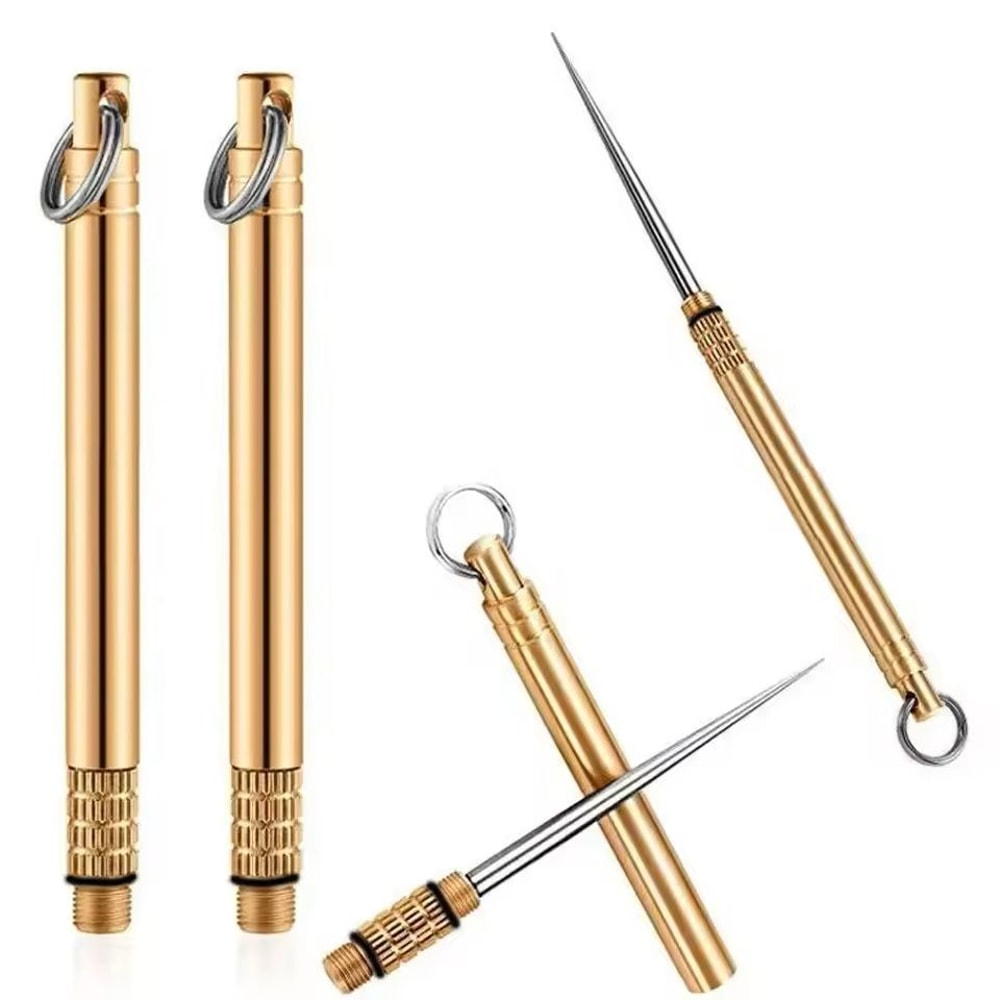 Titanium Brass Portable Toothpick Bottle MultiFunction Fruit Fork Camping Dental Tool 0