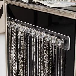 acrylic wall-mounted necklace hanger jewelry organizer for necklaces, bracelets & chains (clear hanging holder)