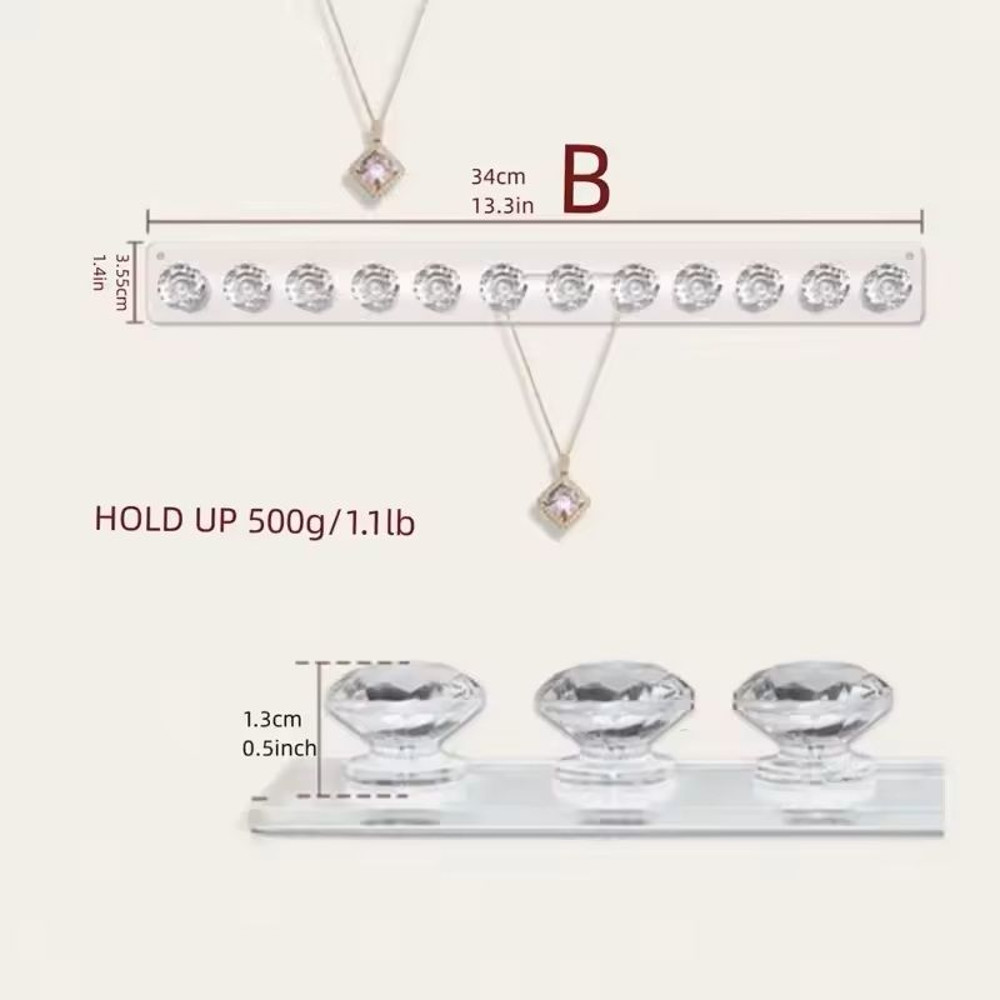 Acrylic WallMounted Necklace Hanger Jewelry Organizer For Necklaces Bracelets Chains Clear Hanging 3