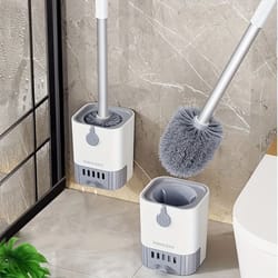 wall mounted silicone toilet brush set with holder – flexible long handle bathroom cleaning brush