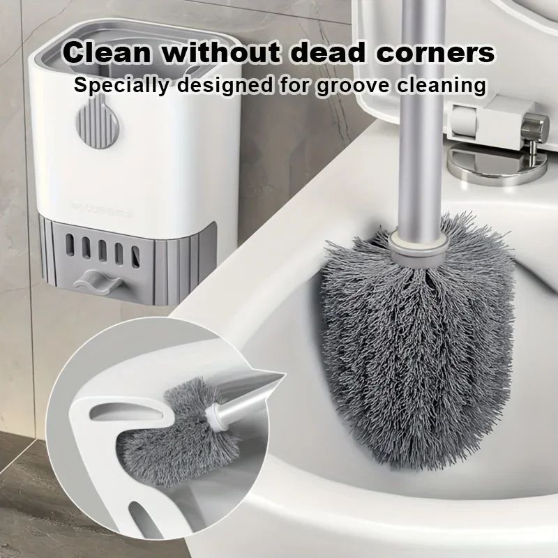 Wall Mounted Silicone Toilet Brush Set With Holder Flexible Long Handle Bathroom Cleaning Brush 1