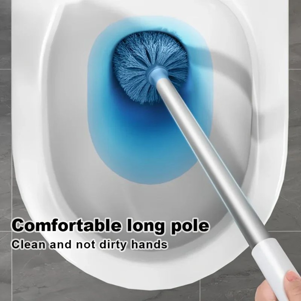 Wall Mounted Silicone Toilet Brush Set With Holder Flexible Long Handle Bathroom Cleaning Brush 4