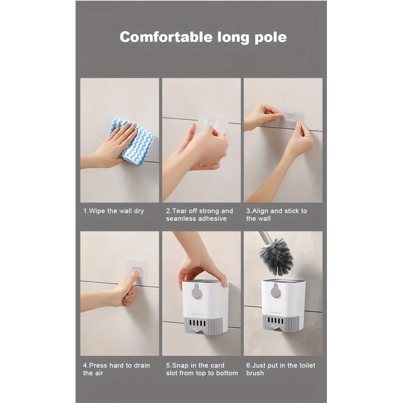 Wall Mounted Silicone Toilet Brush Set With Holder Flexible Long Handle Bathroom Cleaning Brush 6