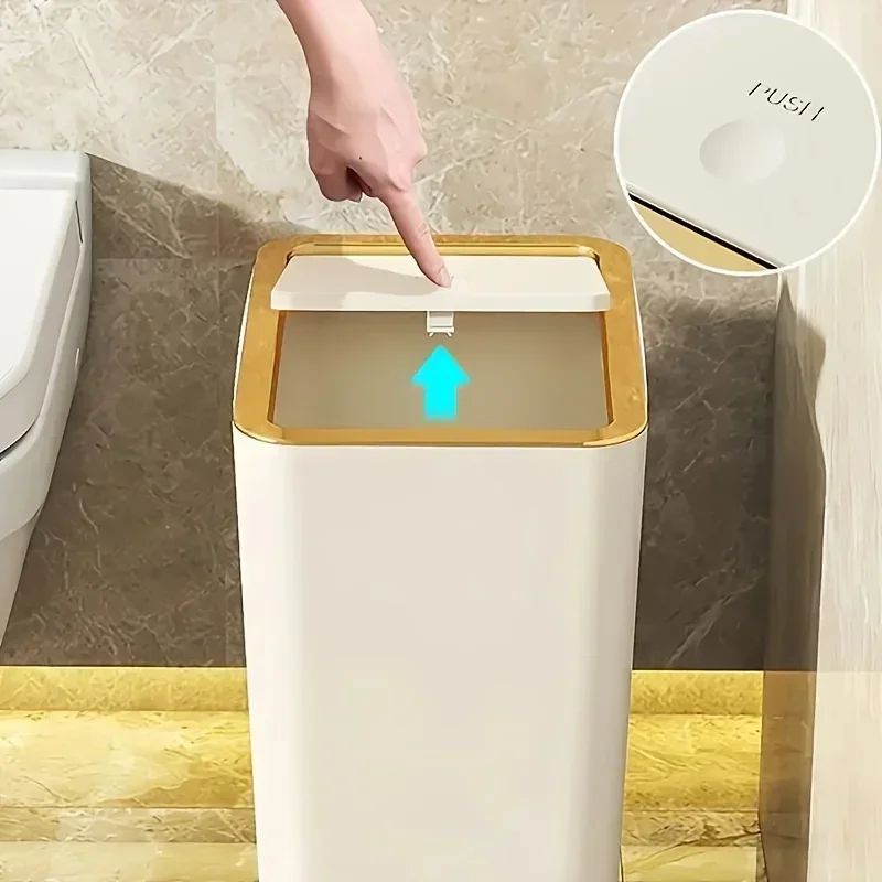 Odor Proof One Touch Trash Can Leakproof Space Saving Bathroom Kitchen Bin With Modern Durable Pl 1