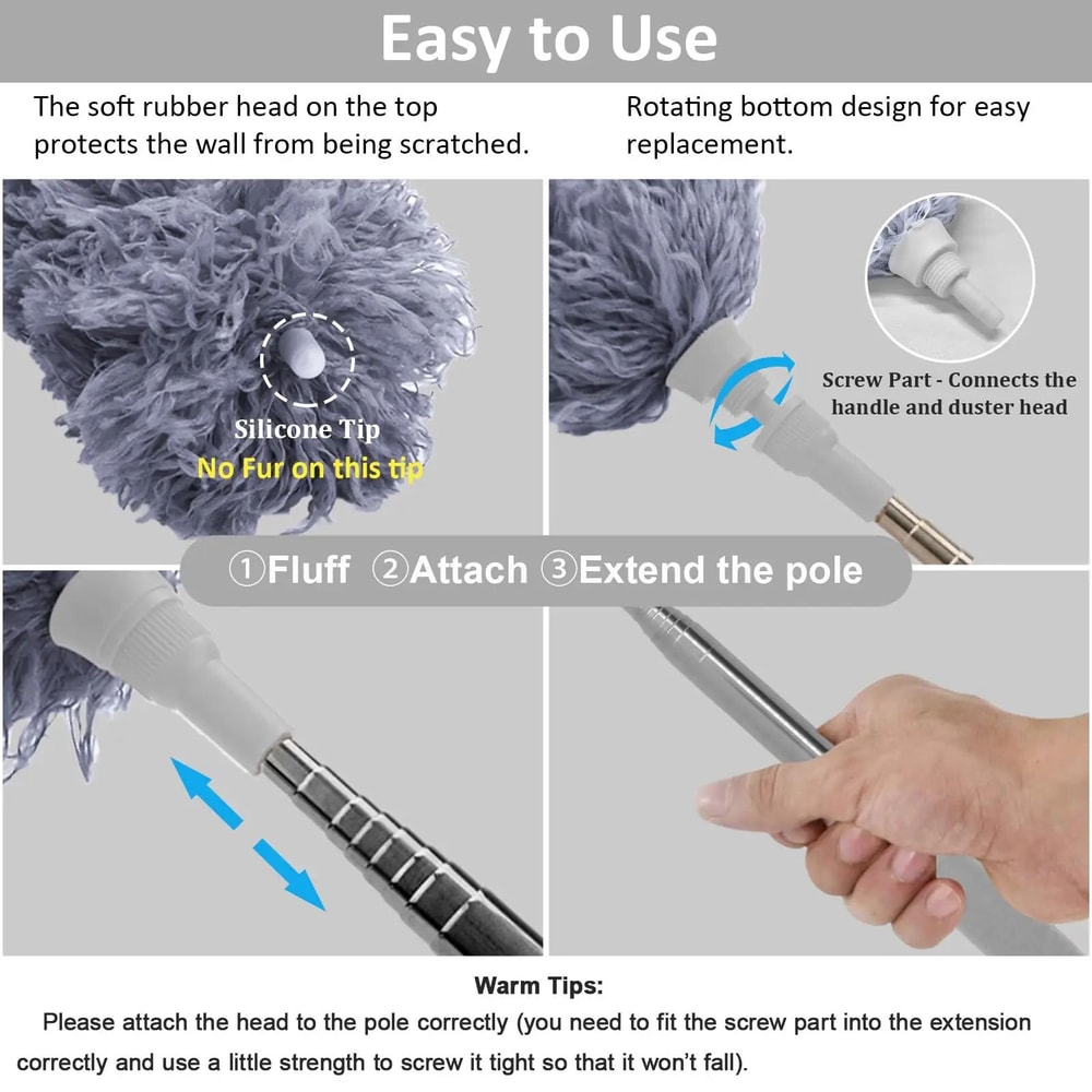Extendable Microfiber Duster With Telescopic Pole Retractable Washable Ceiling High Reach Dust Re 3