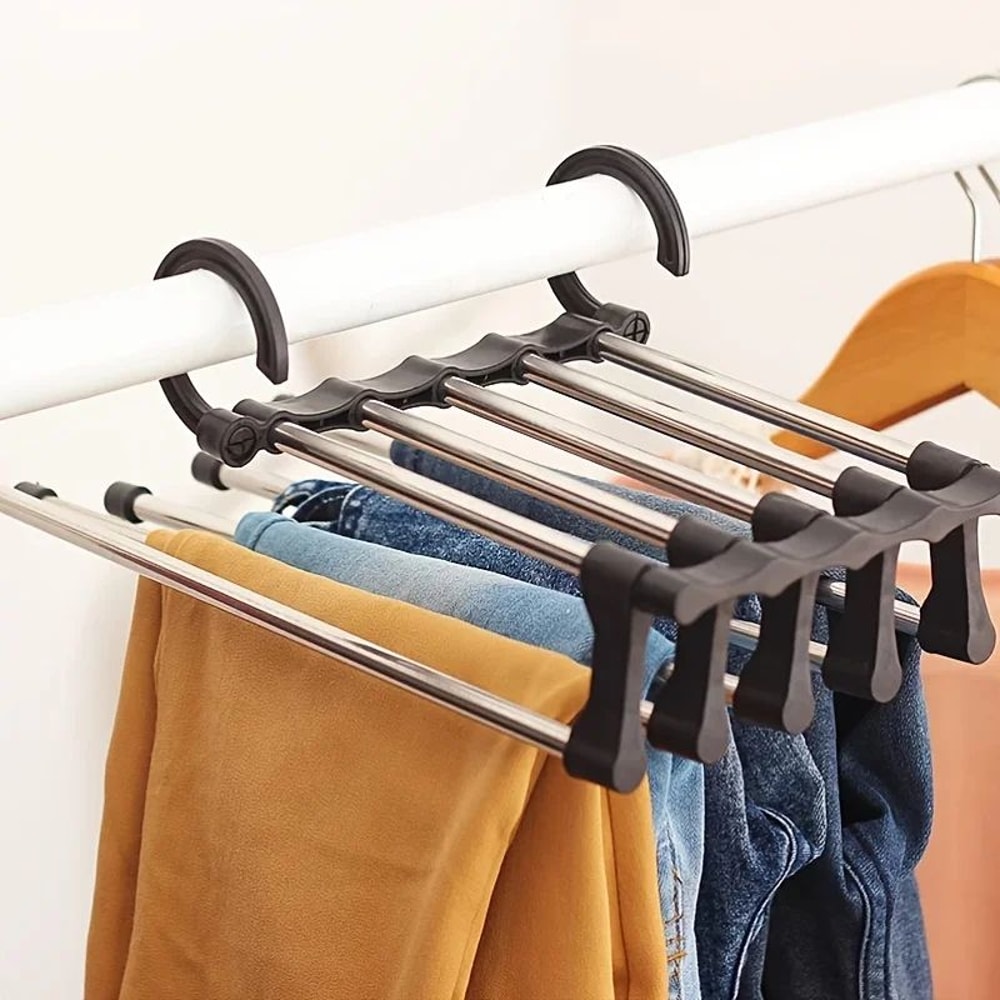5in1 Space Saving Pants Hanger Stainless Steel Folding Trouser Tie Rack Closet Organizer 3