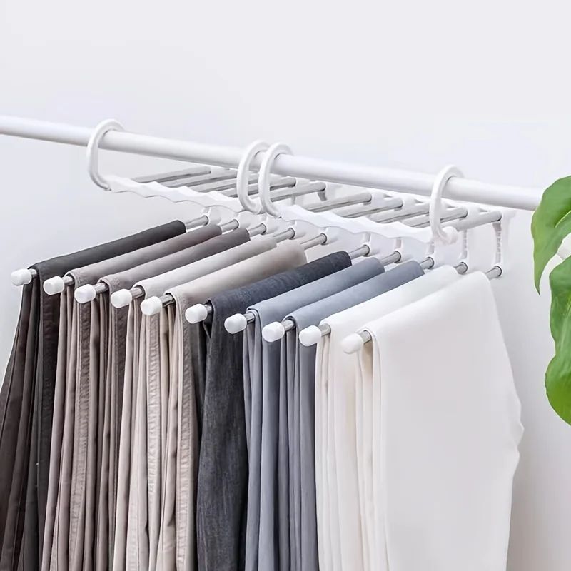 5in1 Space Saving Pants Hanger Stainless Steel Folding Trouser Tie Rack Closet Organizer 4