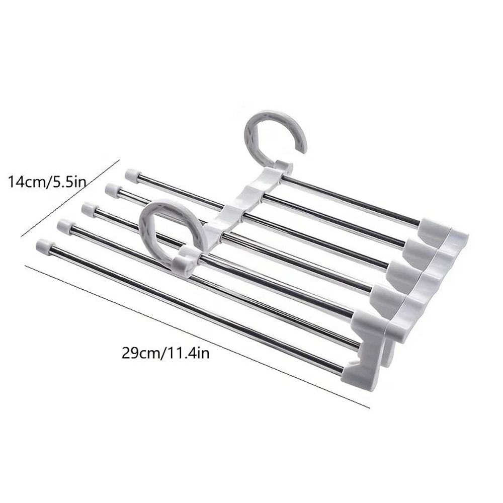 5in1 Space Saving Pants Hanger Stainless Steel Folding Trouser Tie Rack Closet Organizer 5