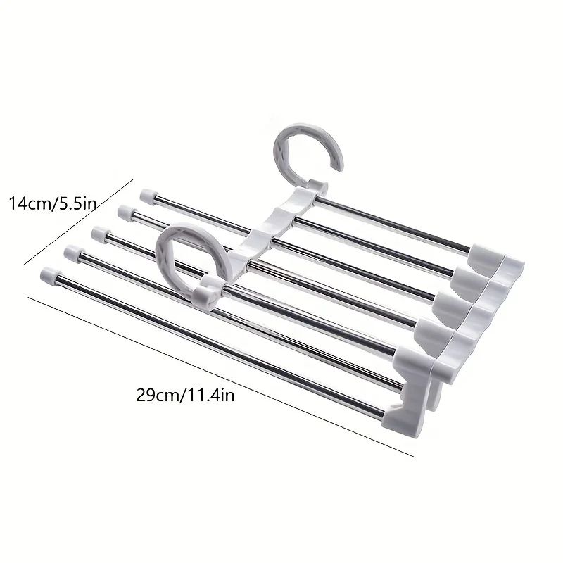 5in1 Space Saving Pants Hanger Stainless Steel Folding Trouser Tie Rack Closet Organizer 5
