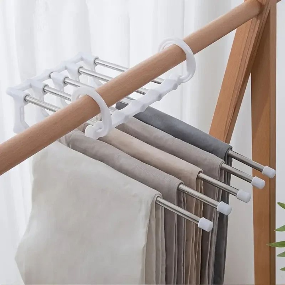 5in1 Space Saving Pants Hanger Stainless Steel Folding Trouser Tie Rack Closet Organizer 7