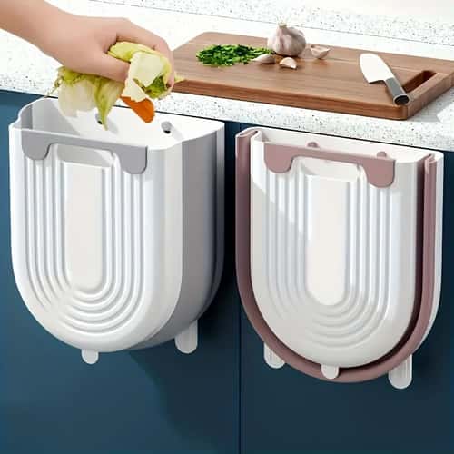 Foldable Hanging Trash Can with Cabinet Hook – Portable Countertop Waste Bin for Kitchen & Bathroom, Space-Saving Design