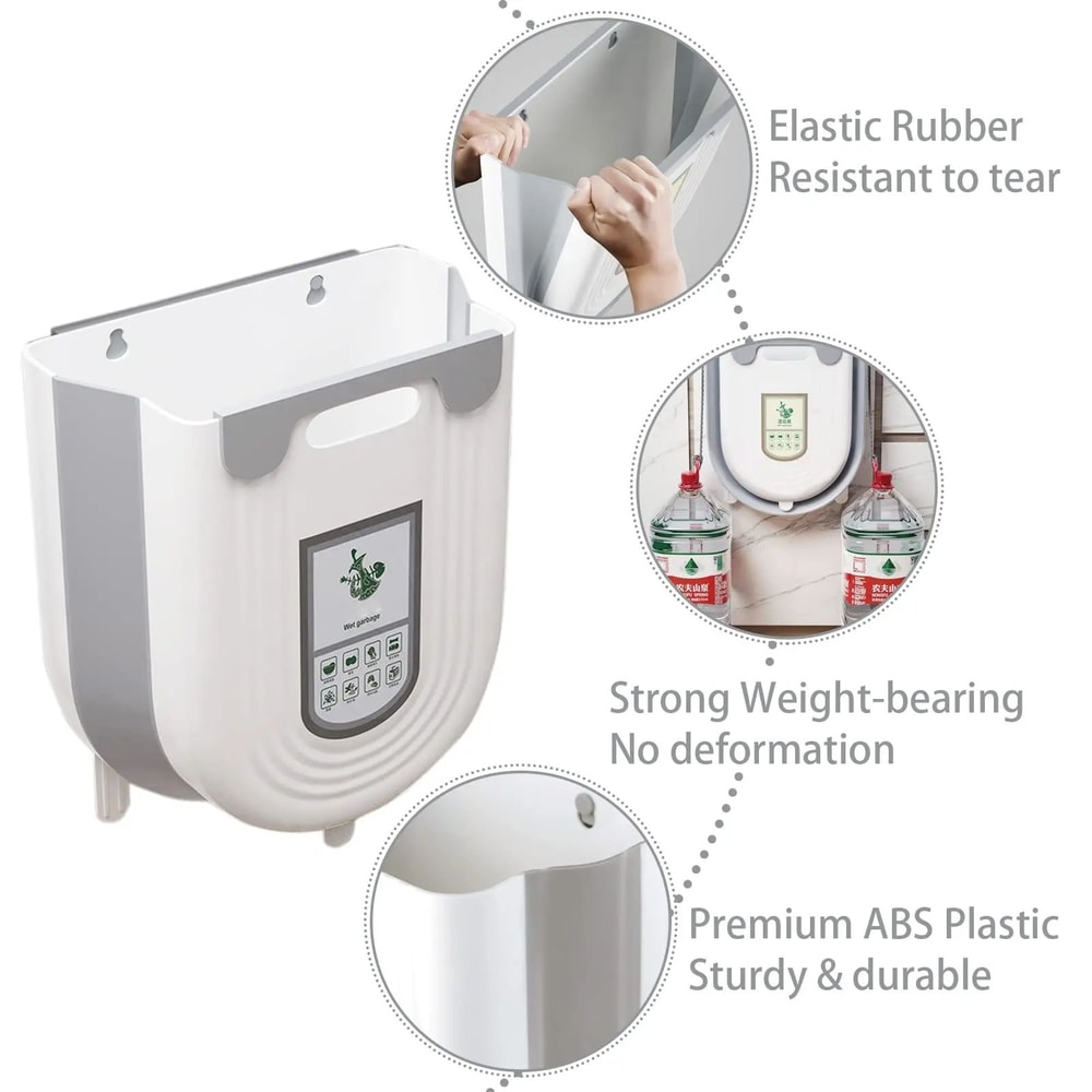 Foldable Hanging Trash Can With Cabinet Hook Portable Countertop Waste Bin For Kitchen Bathroom S 2