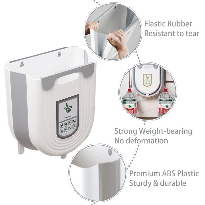 Foldable Hanging Trash Can With Cabinet Hook Portable Countertop Waste Bin For Kitchen Bathroom S 2