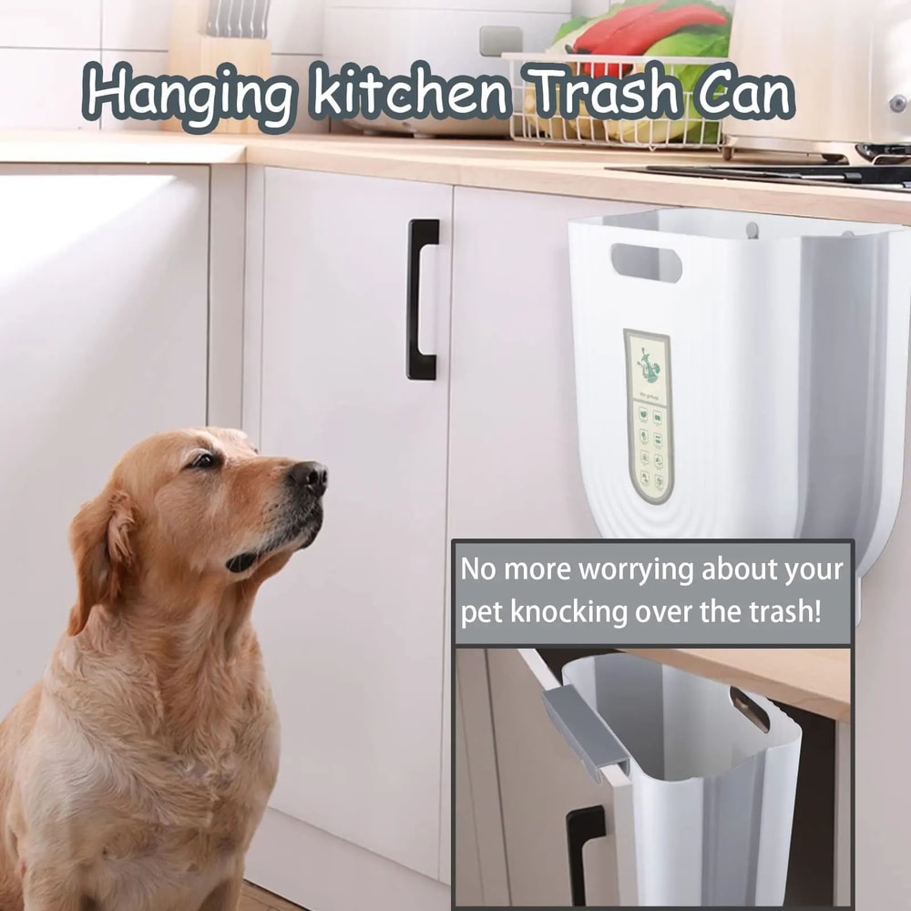 Foldable Hanging Trash Can With Cabinet Hook Portable Countertop Waste Bin For Kitchen Bathroom S 3