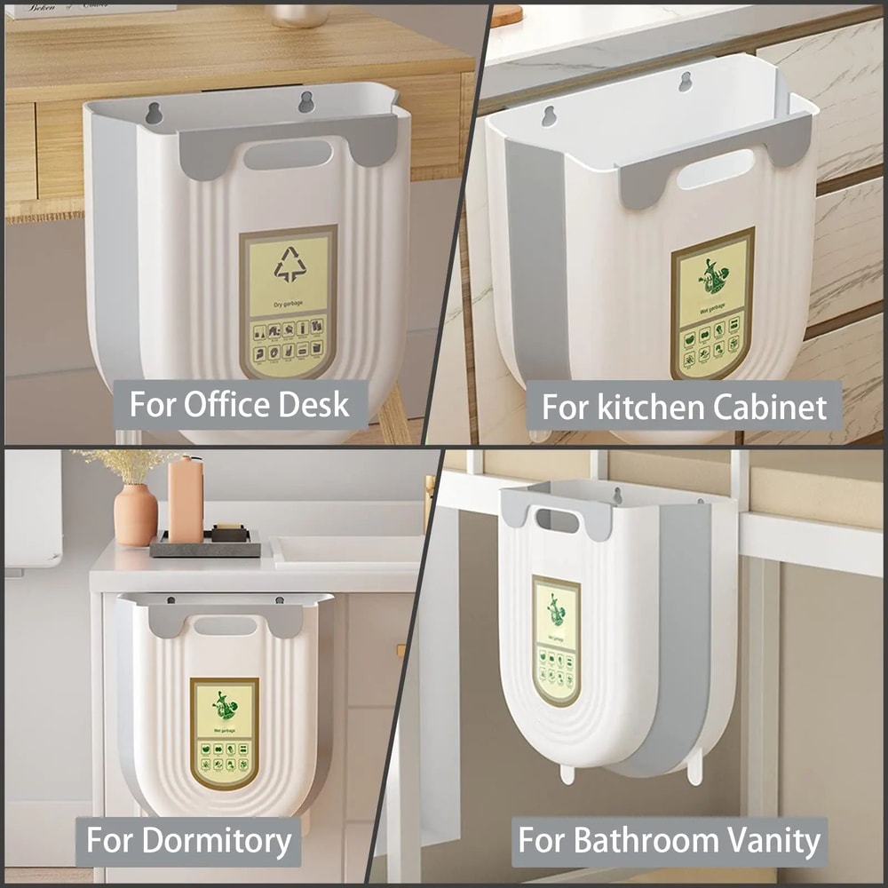 Foldable Hanging Trash Can With Cabinet Hook Portable Countertop Waste Bin For Kitchen Bathroom S 5
